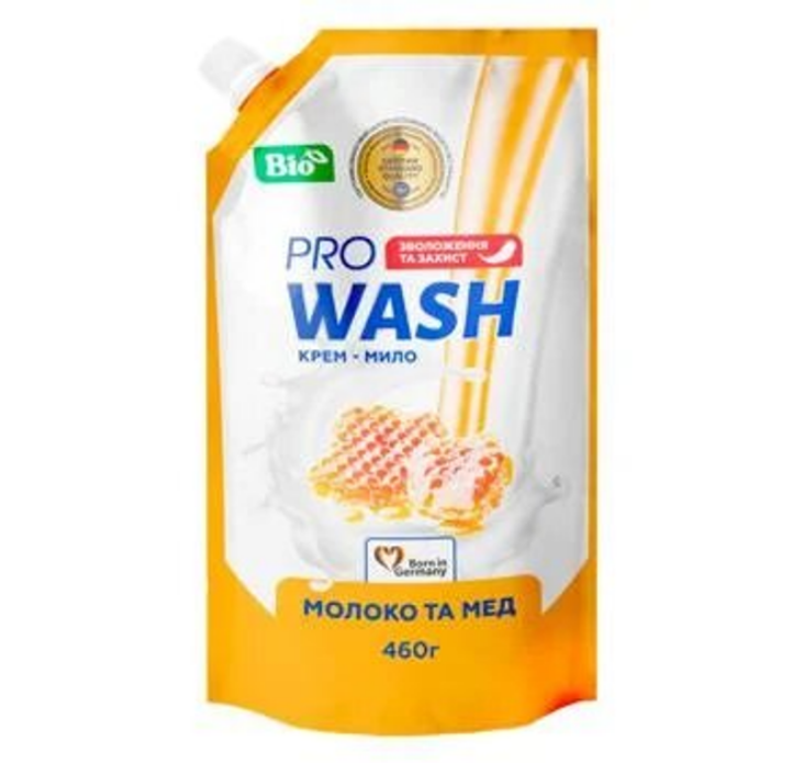 PRO WASH Рідке крем-мило дой-пак 460г Молоко та мед, шт